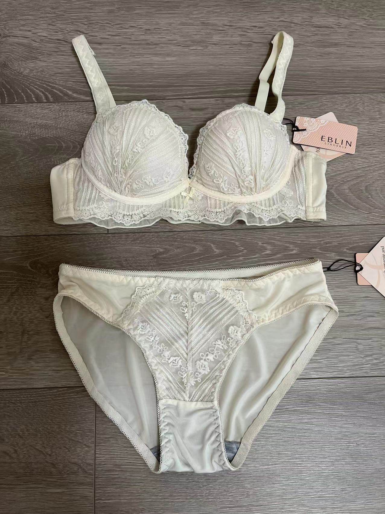 韩国EBLIN时尚精美刺绣蕾丝边百搭文胸无钢圈性感聚拢女内衣套装