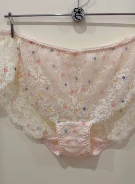 速发EBLIN小碎花精美刺绣透气镂空蕾丝诱惑性感女无痕修身平角裤