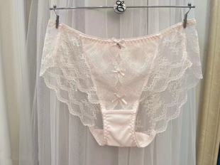 速发EBLIN绝美浅淡粉小清新透气蕾丝镂空诱惑性感修身女士平角裤