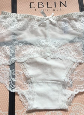 速发韩国EBLIN简约白色仙美女士平角裤蕾丝加棉性感高腰内裤