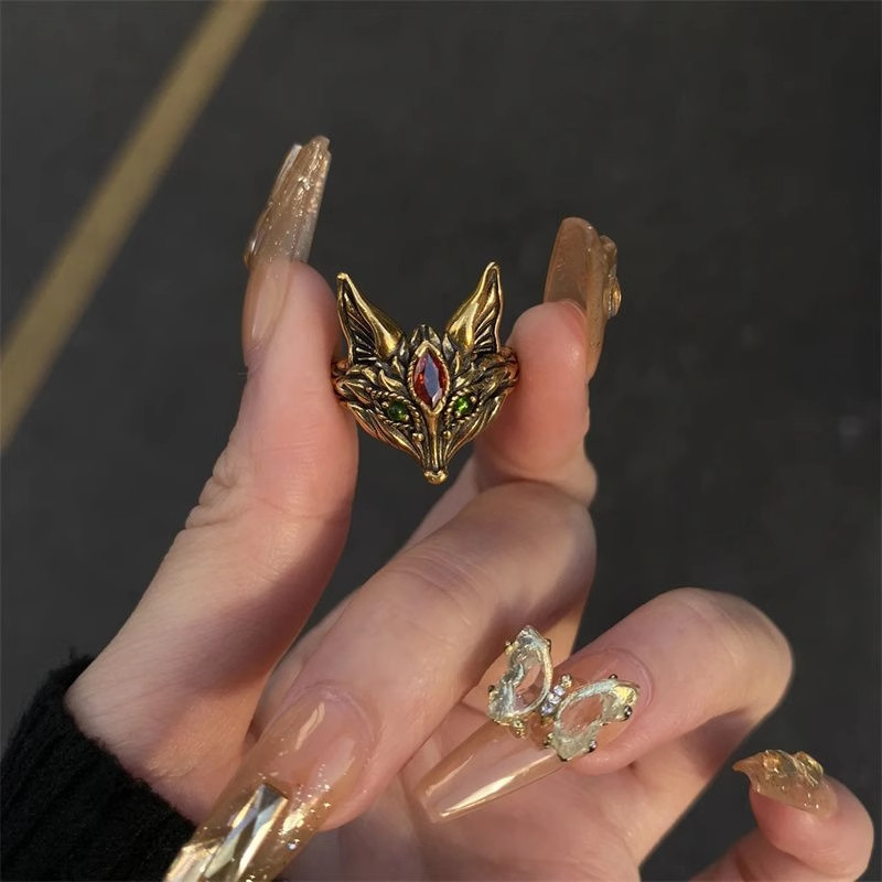 狐狸戒指中古vintage黑金色复古立体栩栩如生高级酷飒食指戒饰品