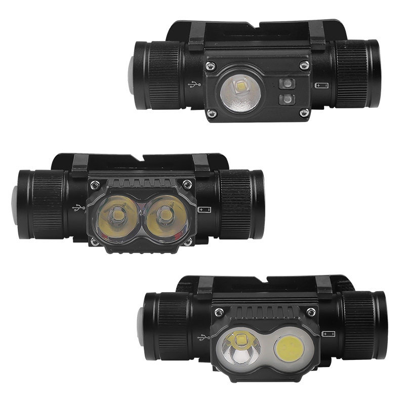 跨境新款XTE+COB头灯 Type-c 充电红光警示户外登山铝合金led