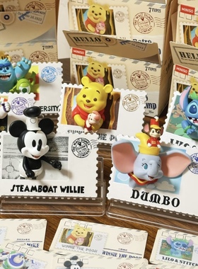 MINISO名创优品盲盒迪士尼复古邮票史迪仔奇礼物小熊维尼手办摆件