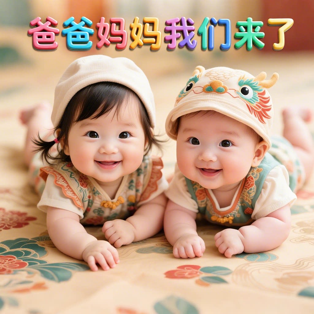 双胞胎宝宝画报墙贴送子图好孕助现代装饰画