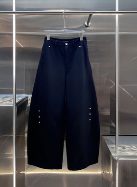 0MB.欧洲站新品美式弧形铆钉弯刀裤廓形高腰甜酷风宽松垂感阔腿裤