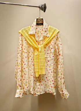 0MB.欧洲站新品HELMCH减龄百搭两件套上衣针织披肩碎花长袖衬衫女