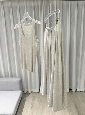 0MB.欧洲站新品英伦风气质显瘦弹力背心女松紧大摆半身裙长裙套装