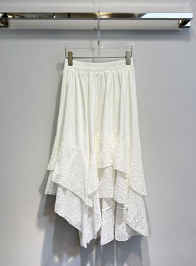 0MB.欧洲站新品英伦风浪漫风气质不规则半身裙下摆拼接工艺半身裙