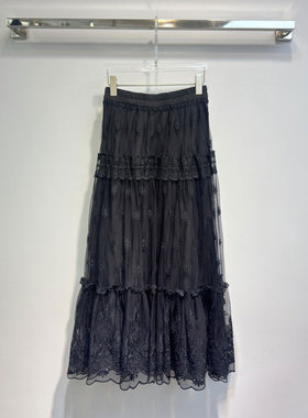 0MB.欧洲站新品深圳南油时尚垂感A字裙刺绣提花拼接百搭半身裙女