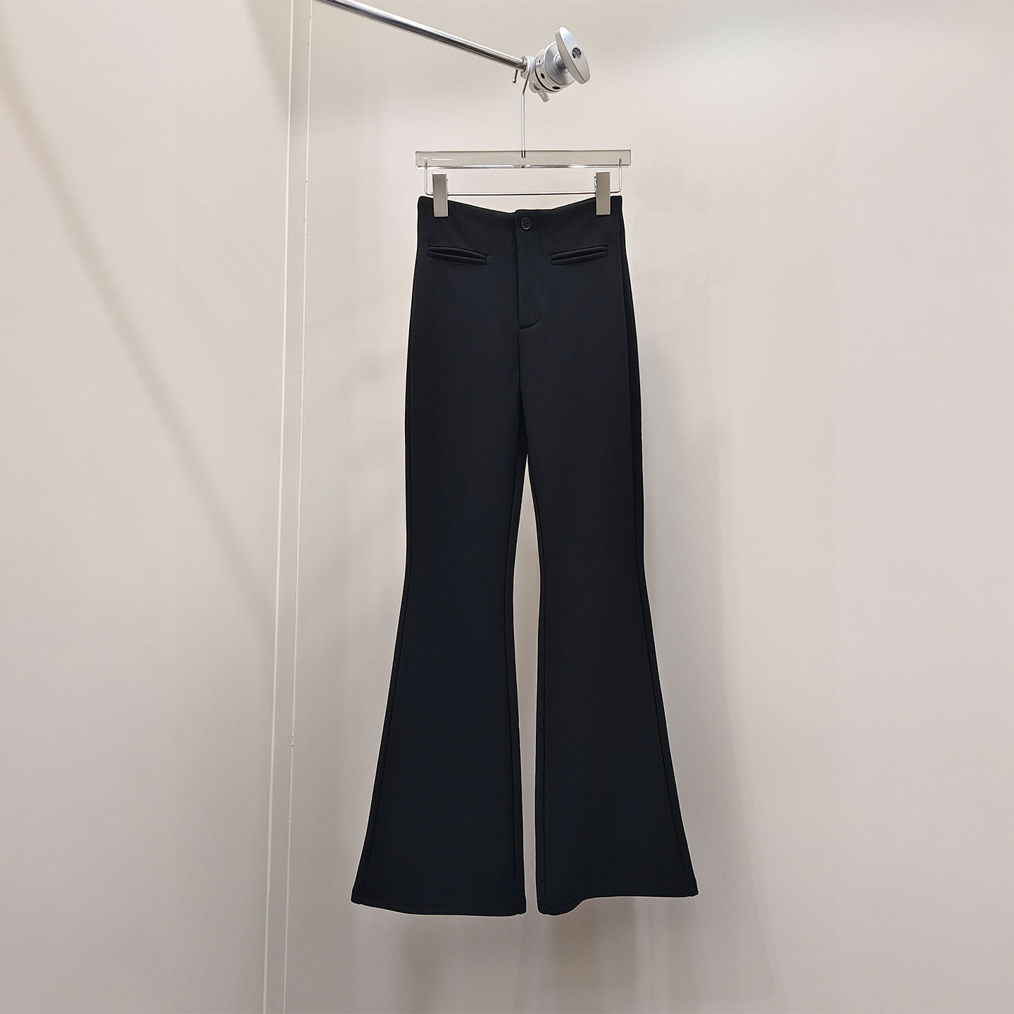 0MB.欧洲站新品南油高端高腰加绒加厚名媛马蹄长裤黑色微喇叭裤女