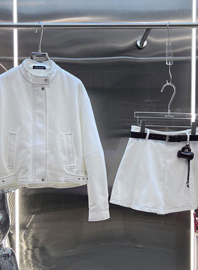 0MB.欧洲站新品时尚宽松休闲立领夹克外套高腰设计感百褶裙套装女