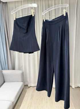 0MB.欧洲站新品洗水棉软牛仔紧身胸衣式上衣减龄百搭腿裤两件套女