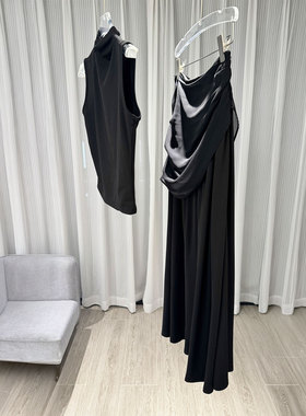 0MB.欧洲站新品立领修身甜辣无袖减龄上衣高腰显瘦网纱半身裙套装