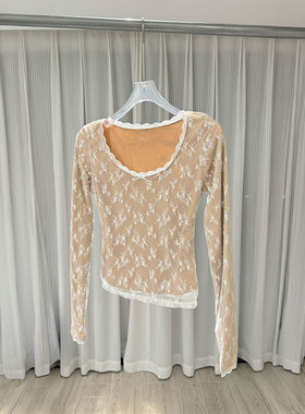 0MB.欧洲站新品深圳南油别减龄长袖蕾丝衫致气质修身百搭长袖上衣