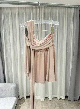 0MB.欧洲站新品辣妹抽褶时尚抹胸背心皱褶无袖单肩不规则性感上衣