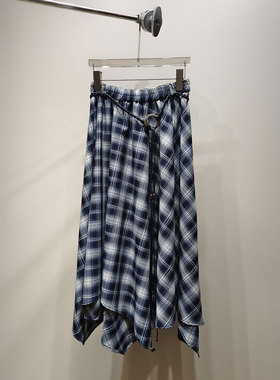 0MB.欧洲站新品HELMCH南油高端高腰显瘦A字裙格纹不规则半身裙潮