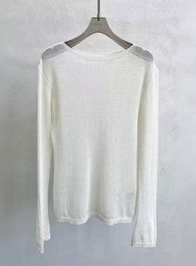 0MB.欧洲站新品英伦风复古气质正肩百搭轻透上衣慵懒风网眼针织衫