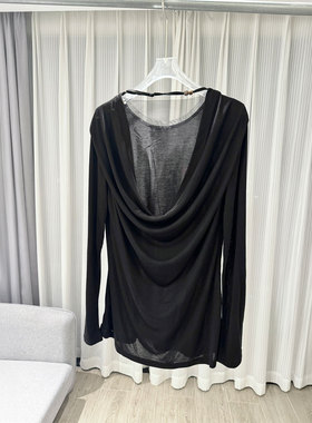 0MB.欧洲站新品深圳南油长袖堆堆领衬衣宽松显瘦百搭荡领褶皱上衣