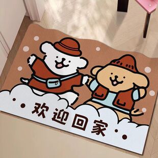 水晶绒线条小狗入户门地垫福到我家进门门口蹭土耐脏脚垫玄关地毯