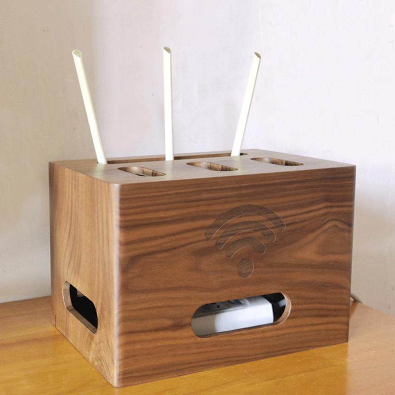 黑胡桃木路由器wifi收纳盒轻奢多层电源排插电视机顶盒子收纳整理