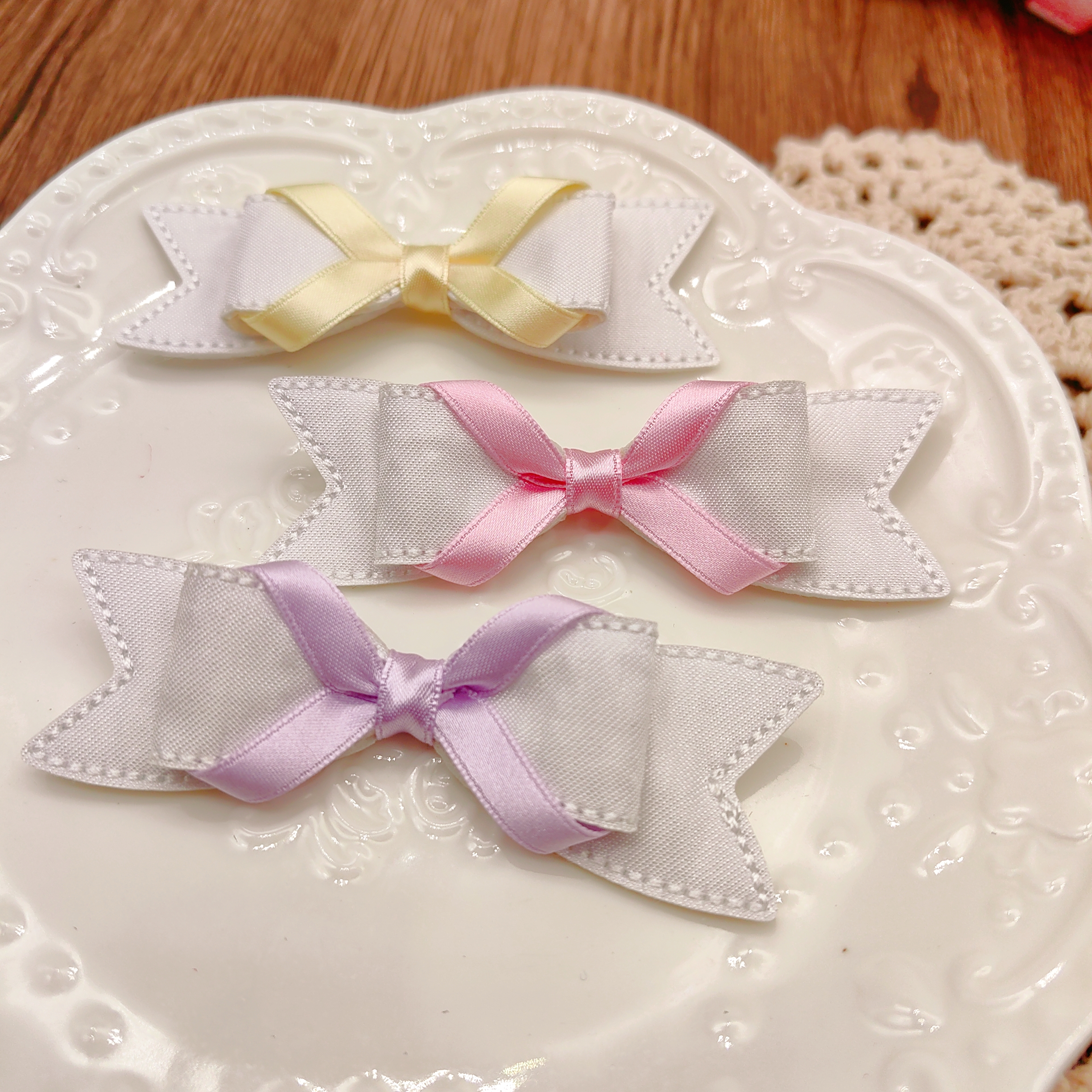 爱买就淘新品双层立体蝴蝶结燕尾刺绣贴片宠物发夹diy发饰材料