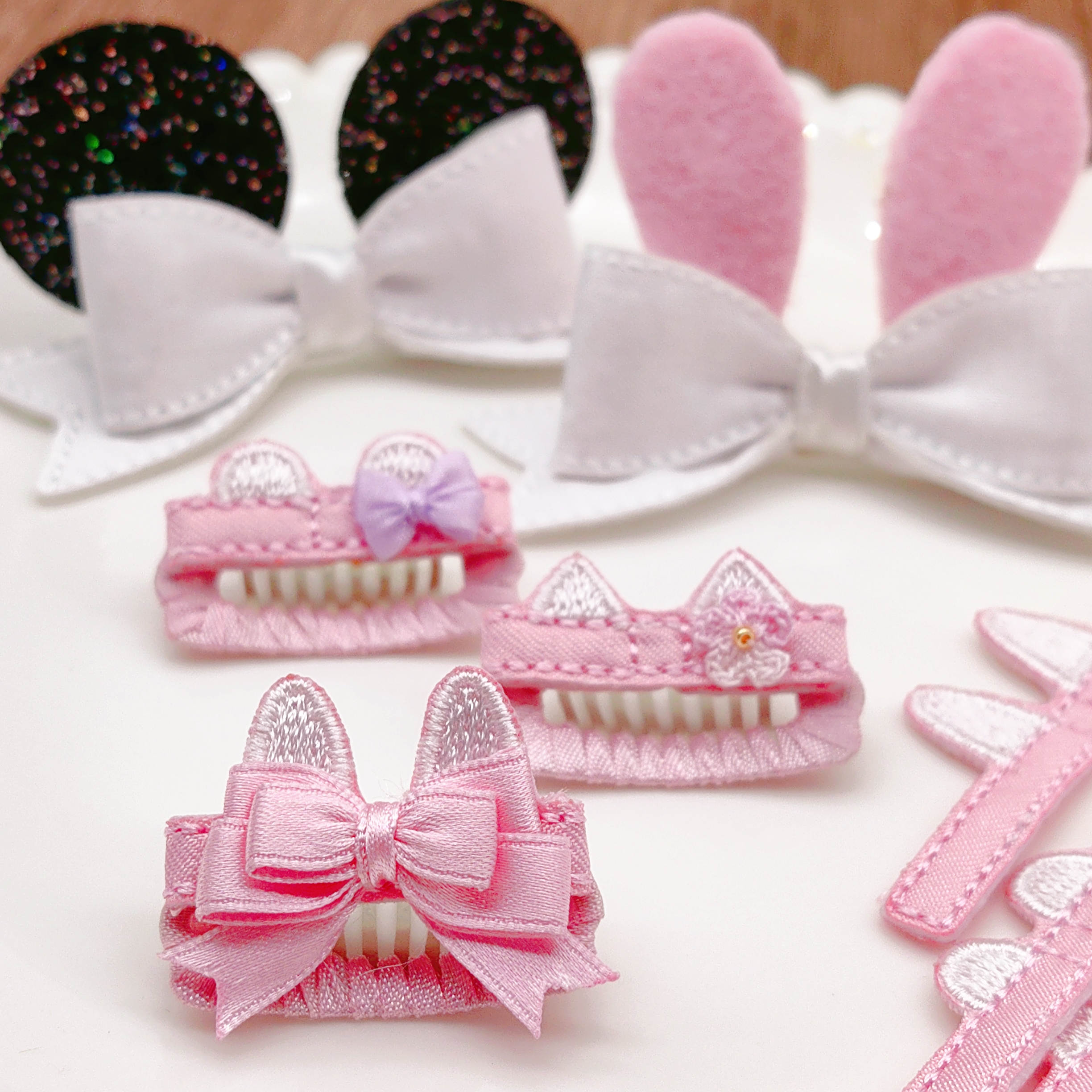 爱买就淘巨可爱立体小清新蝴蝶结燕尾刺绣贴片宠物发夹diy发饰材