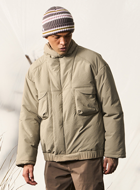 Halcyon 日系复古泡泡纱立领棉服多口袋男冬季保暖外套