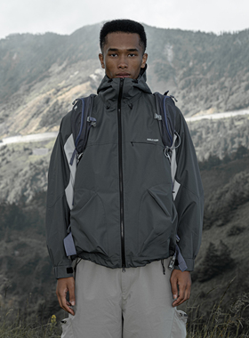 Halcyon 户外拼色防风防泼水冲锋连帽夹克透气爬山运动外套登山服