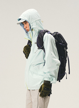 Halcyon 户外防风防泼水夹克外套男女撞色设计运动徒步连帽上衣