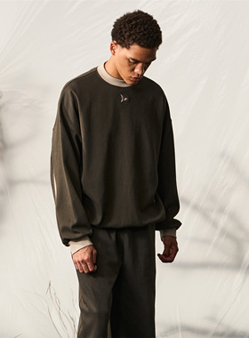 Halcyon 山系重磅385G斜纹拼接圆领卫衣男恒温保暖情侣套头上衣