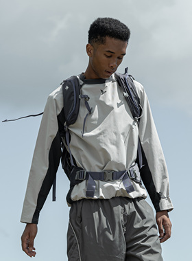 Halcyon 山系户外骑行华夫格反光襟长袖T恤运动风撞色圆领套头衫