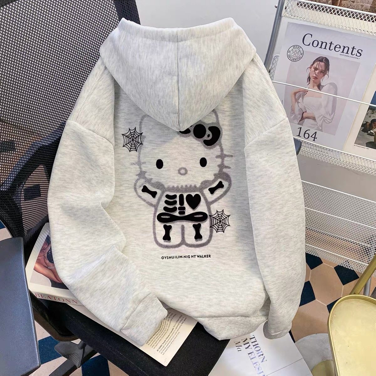 日系慵懒风kitty猫连帽卫衣女初中生冬季加绒加厚超好看显瘦上衣