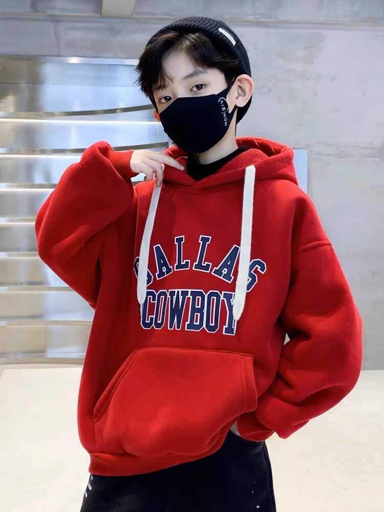 男童加绒卫衣复合绒秋冬2026新款中大儿童打底衫冬季红色拜年服潮