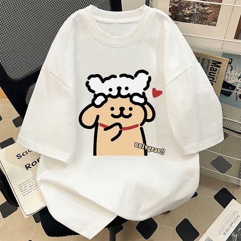 女童纯棉短袖T恤夏季2026新款线条小狗洋气时髦中大童半袖上衣服