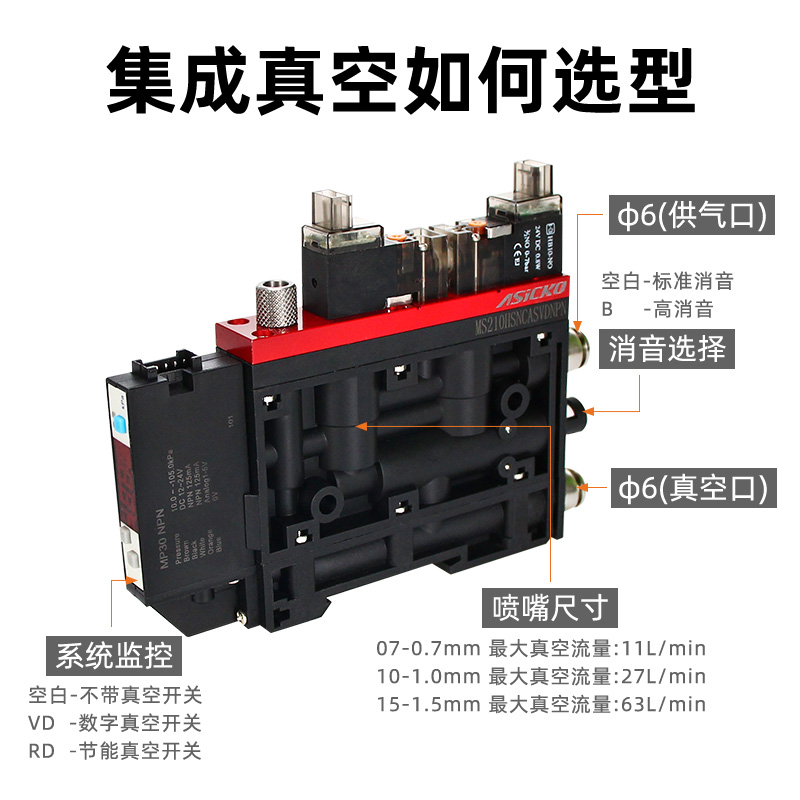 新款集成式真空发生器一体式MS2 ZK2 X S K带破坏阀吸破控制小型