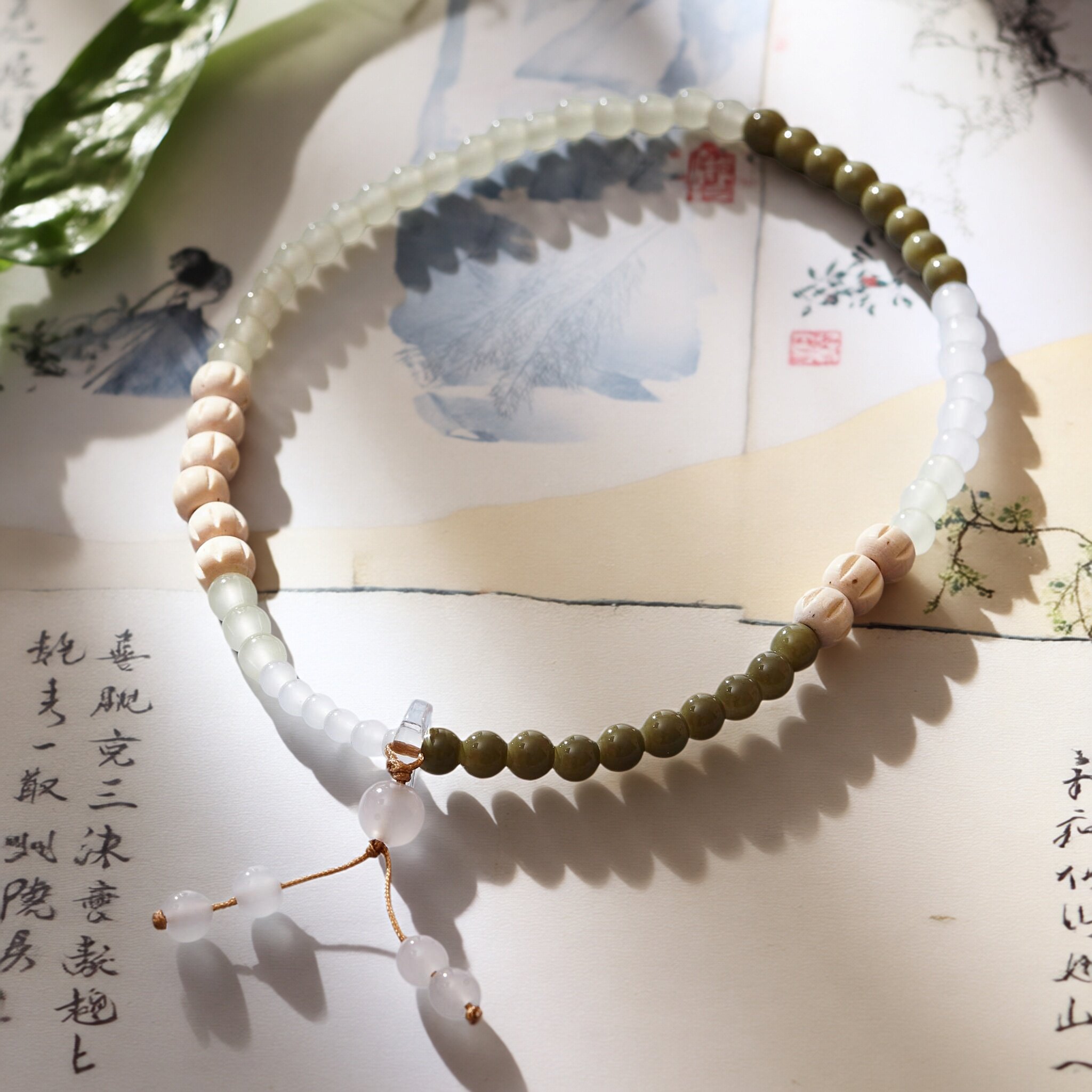 古风森系双层叠戴手串新中式吊坠手链小清新串珠手串女生日礼物