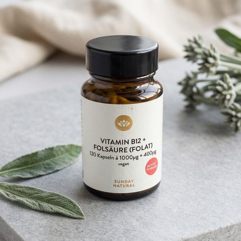 德国Sunday Natural活性维生素B12叶酸甲钴胺1000μg120腺苷钴胺