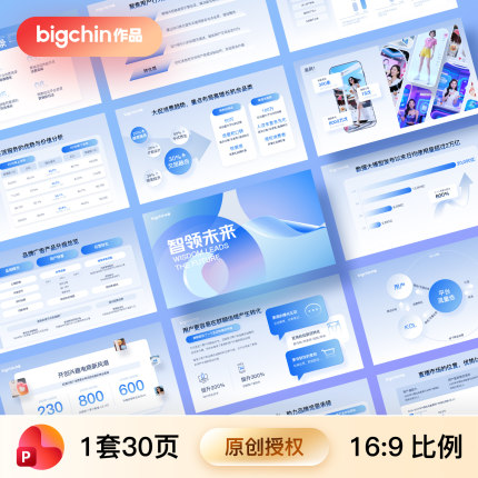 bigchin原创PPT模板高级感30页蓝色专业科技感高端会议述职报告