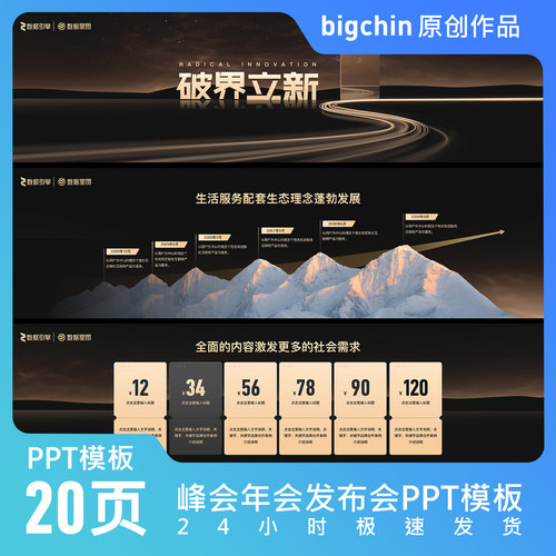 bigchin原创PPT模板高级感20页32:9宽屏黑金科技峰会年会发布会