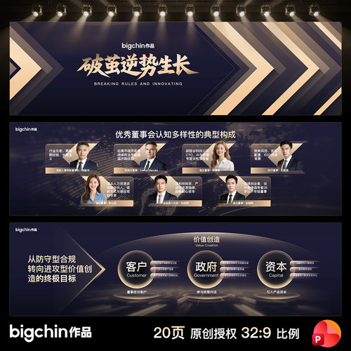 bigchin原创PPT模板黑金VIP风格高级感颁奖年会峰会发布会32比9