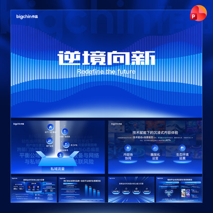 bigchin原创PPT模板高级感蓝色科技峰会年会发布会年终工作总结