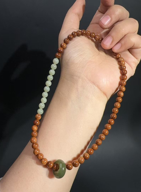 6MM库克搭配天然和田玉圆珠跑环青山黛手串双圈跑环小清新女生