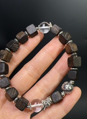 沉瑰宝方块方牌手链女新中式国风设计弹力绳手饰