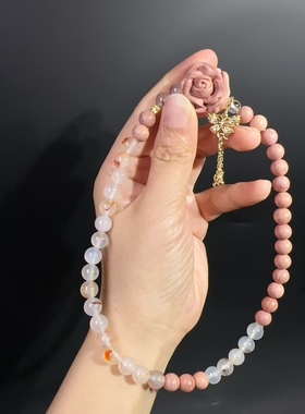 8MM血柏木玛瑙玫瑰花双圈手链