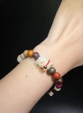 8MM多宝木搭配天然菩提根小熊包子文玩手链