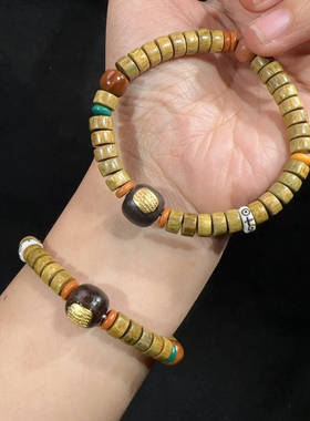 绿檀木药片搭配沉香木贴金手链搭配库克隔珠手串直切单圈文玩念珠