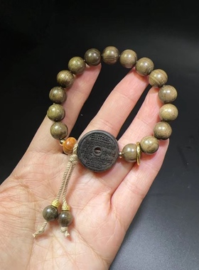 10MM阴沉木搭配沉香木山鬼花钱文玩手链手串