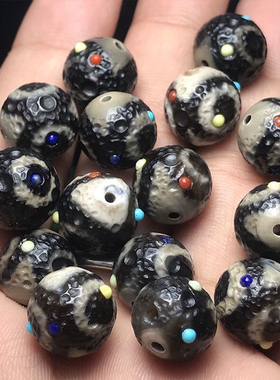 天然精工精品天珠玛瑙星球珠天眼天珠陨石坑圆珠DIY配饰约13mm