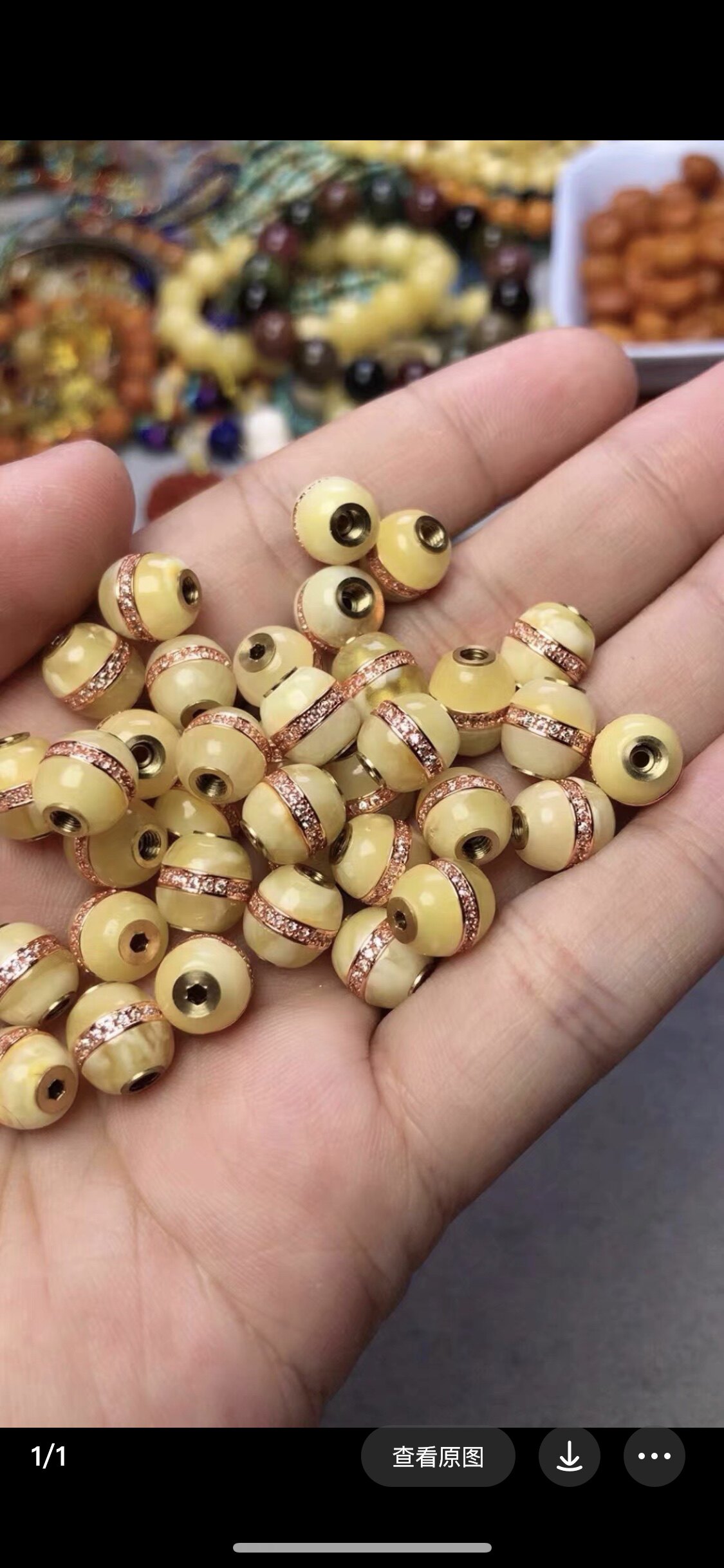 天然虎珀密蜡汉堡珠DIY手串项链配件百搭镶嵌宫廷雕刻