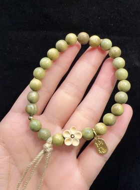 8MM绿檀木搭配黄杨木桃花手链手串